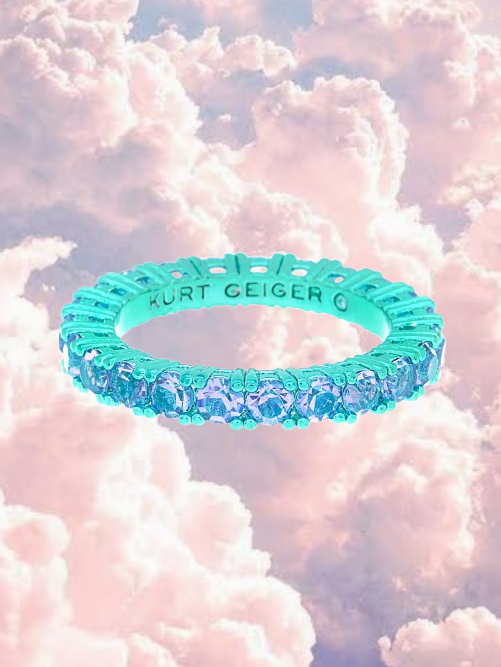 Kurt Geiger • Teal & Light Pink Crystal Band Infinity Ring